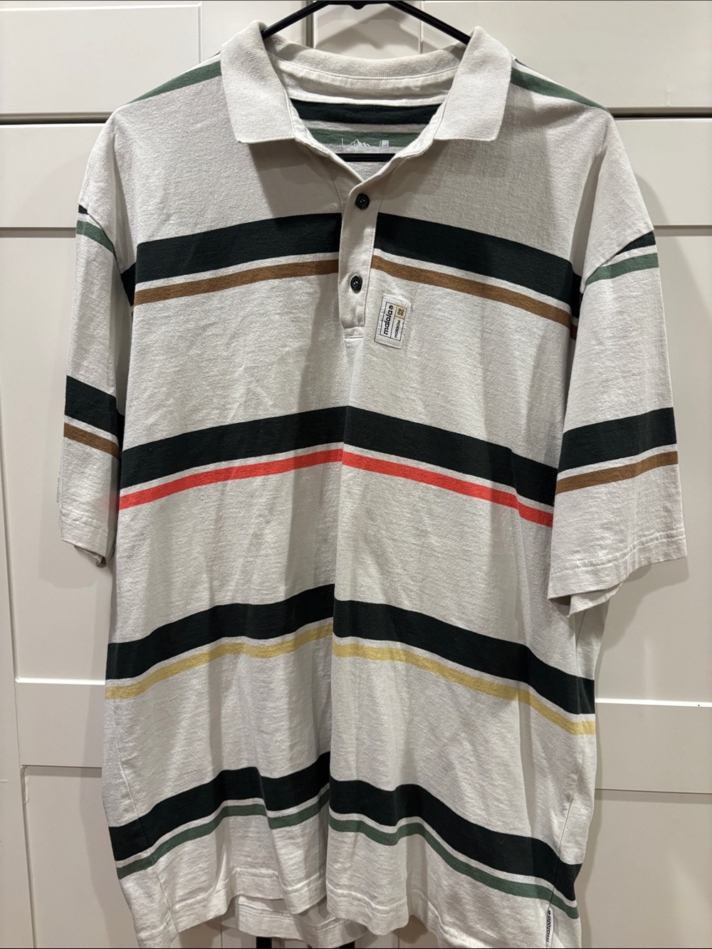 German Striped Ivory Polo with Green, Black, Brown, Red and Yellow Accents